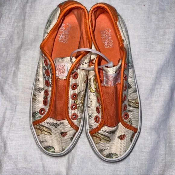 Coach Canvas Sneakers with Orange Trim - Picture 2 of 8